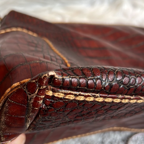 Plinio Visona Croc Leather Brown Shoulder Bag - Picture 12 of 13